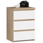 Comodino AKORD CL3 Sonoma Quercia 40 cm 3 cassetti inserto frontale Bianco 40x35x57 cm