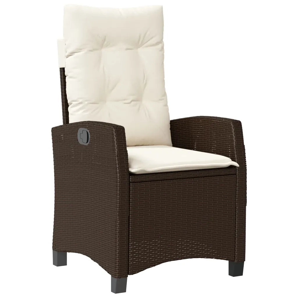 Set da Pranzo da Giardino 3pz con Cuscini in Polyrattan Marrone
