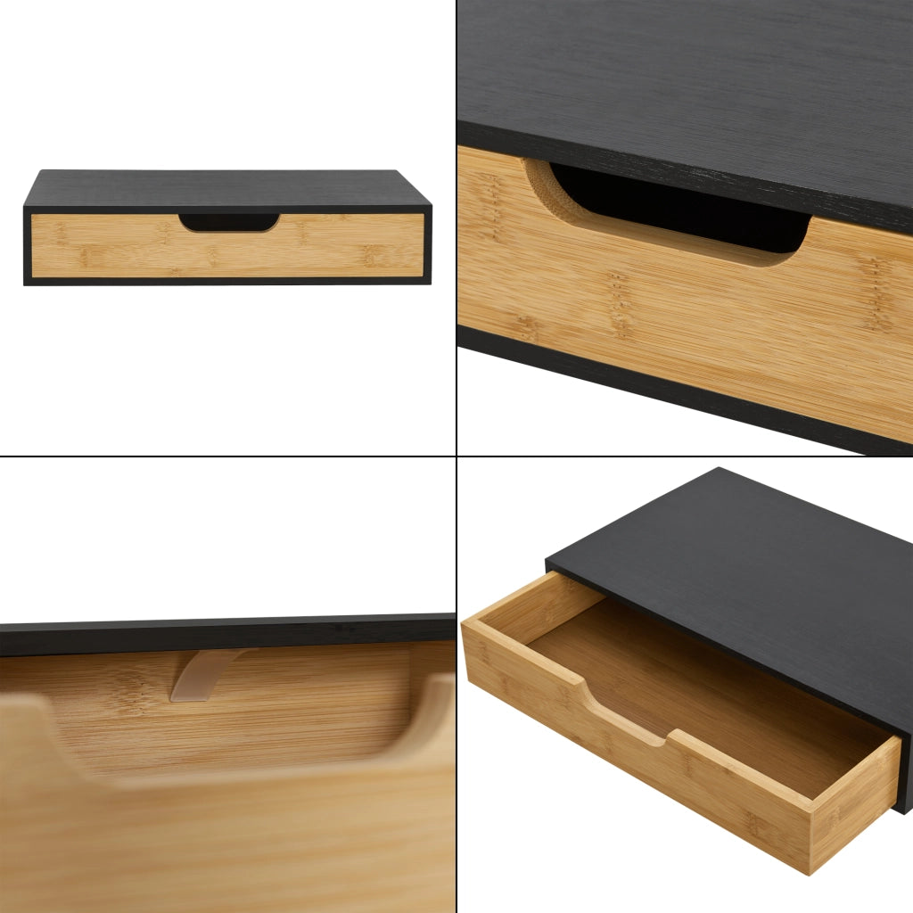 Set Bokn di 2 Mensole con Cassetto Integrato 40 x 24 x 8 cm Bambù - Nero [en.casa]