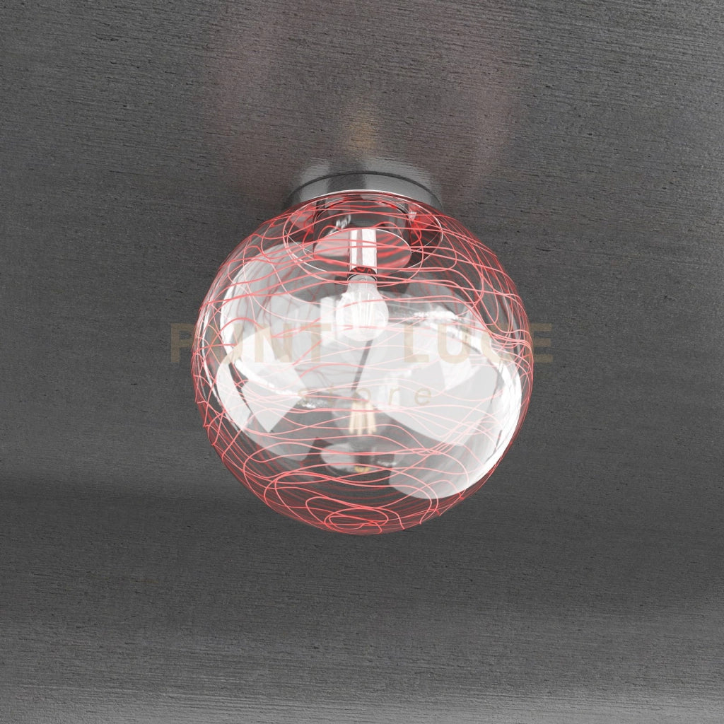 MOON PLAFONIERA D.30 CM. 1 LUCE VETRO ROSSO 1117-PL30-RO