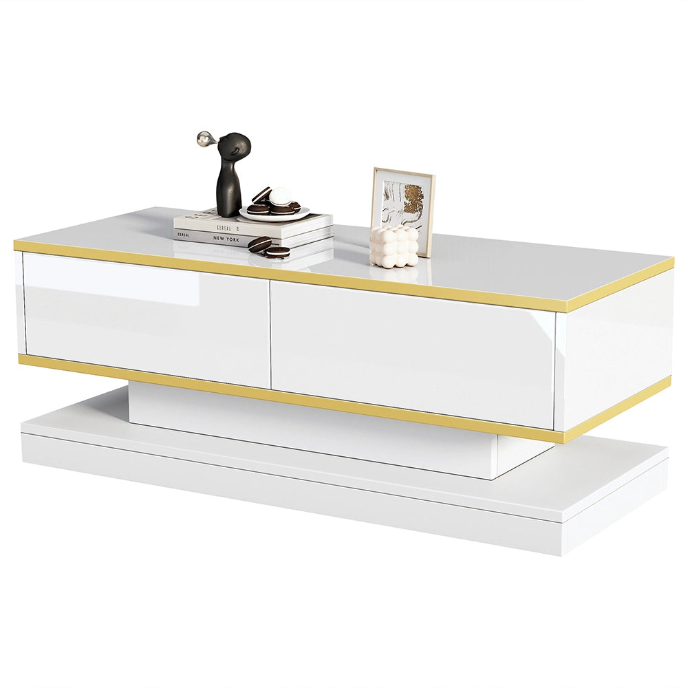Tavolino design - Xylo - 100x50cm 2 cassetti bianco/oro