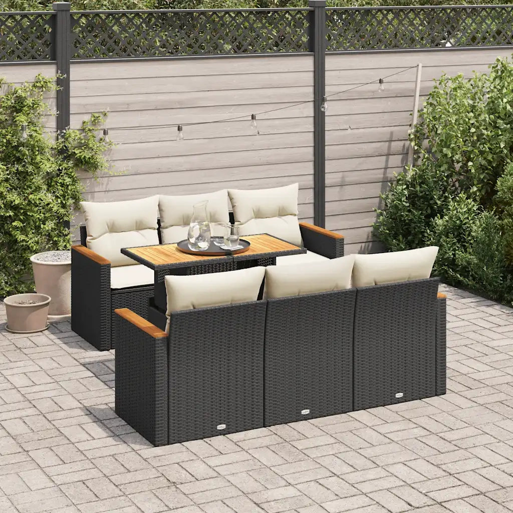 Set Divani da Giardino con Cuscini 7pz Nero Polyrattan Acacia 3327444