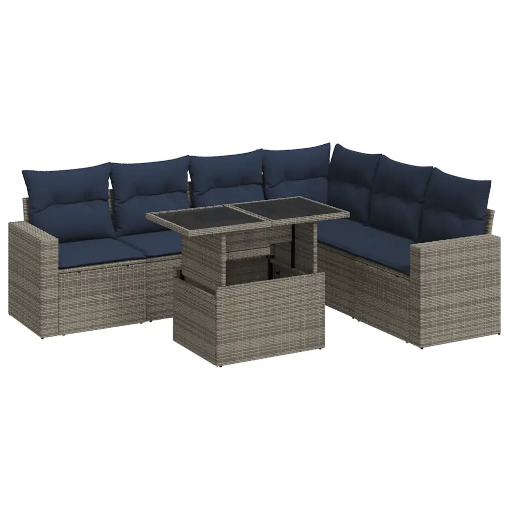 Set Divani da Giardino con Cuscini 7pz Nero Polyrattan Acacia 3326332