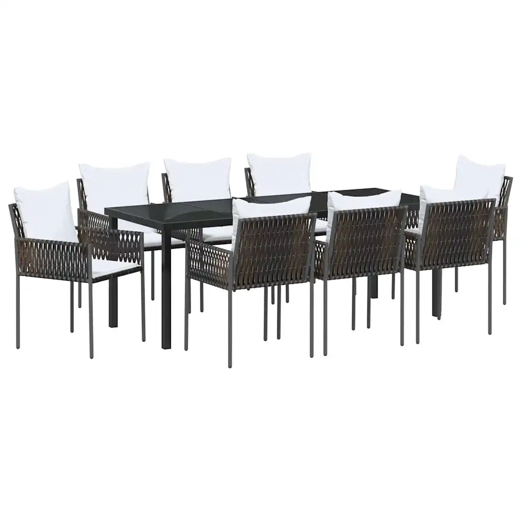Set da Pranzo per Giardino 9 pcs Marrone e Nero Rattan in PE 3379099
