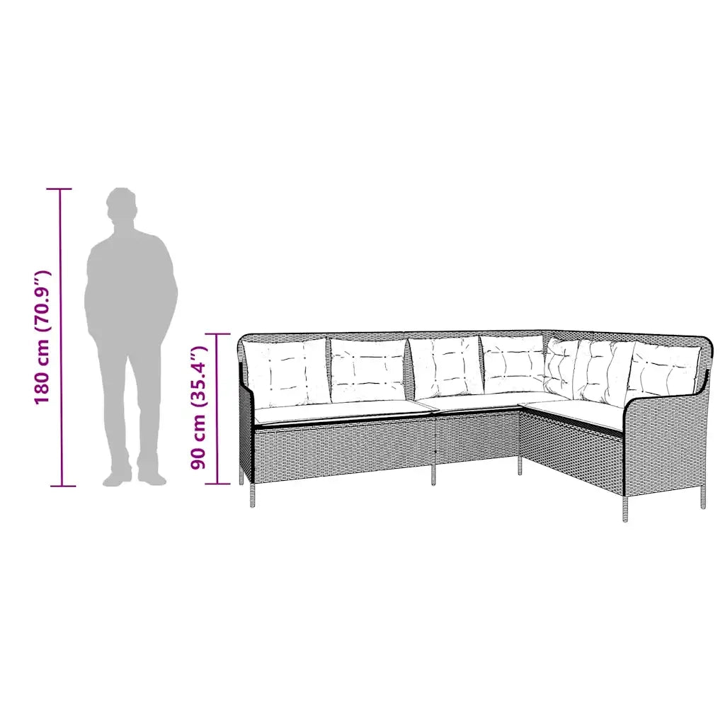 Divano da giardino con Cuscini a forma di L in Polyrattan Marrone 369006