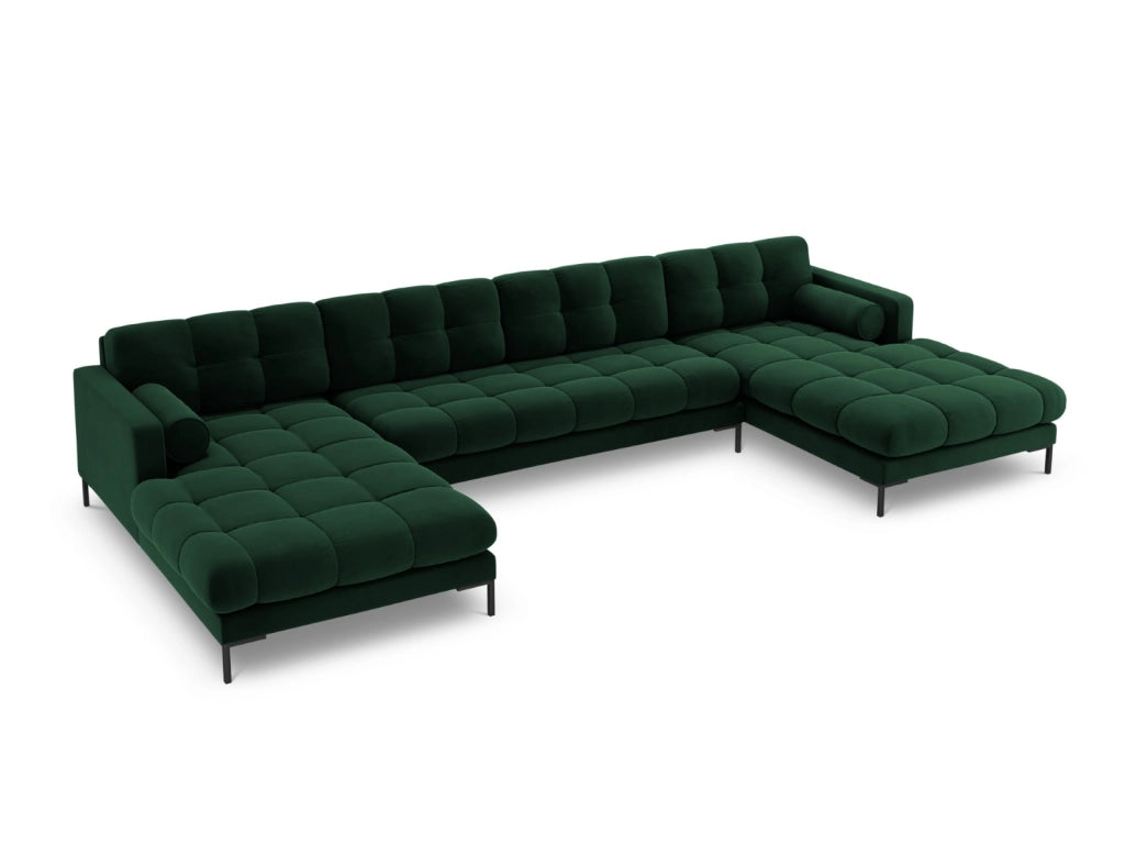 Cosmopolitan Design - Divano panoramico "Bali" 7 posti in velluto verde bottiglia 