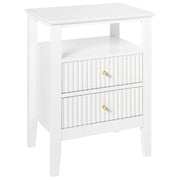 Comodino a 2 cassetti MDF bianco 1 ripiano Maniglia oro Camera da letto Elegante