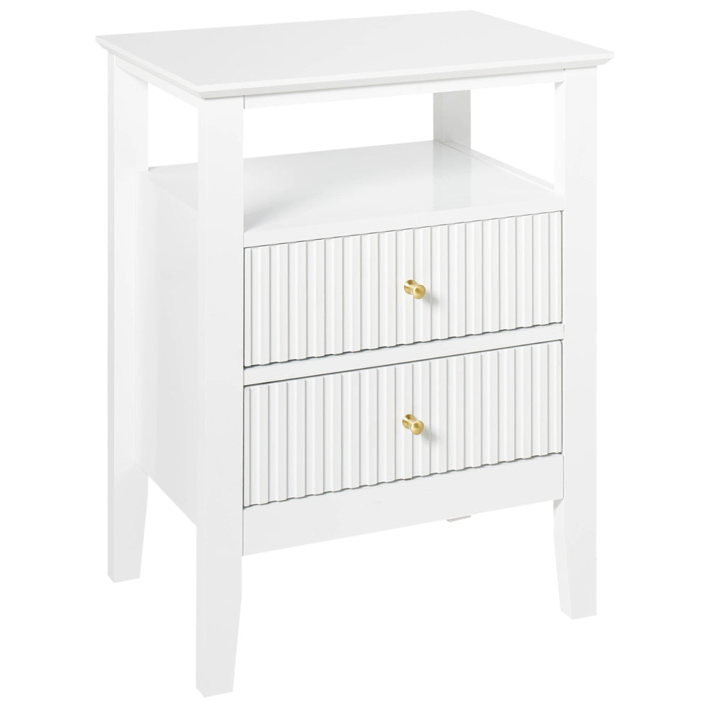 Comodino a 2 cassetti MDF bianco 1 ripiano Maniglia oro Camera da letto Elegante