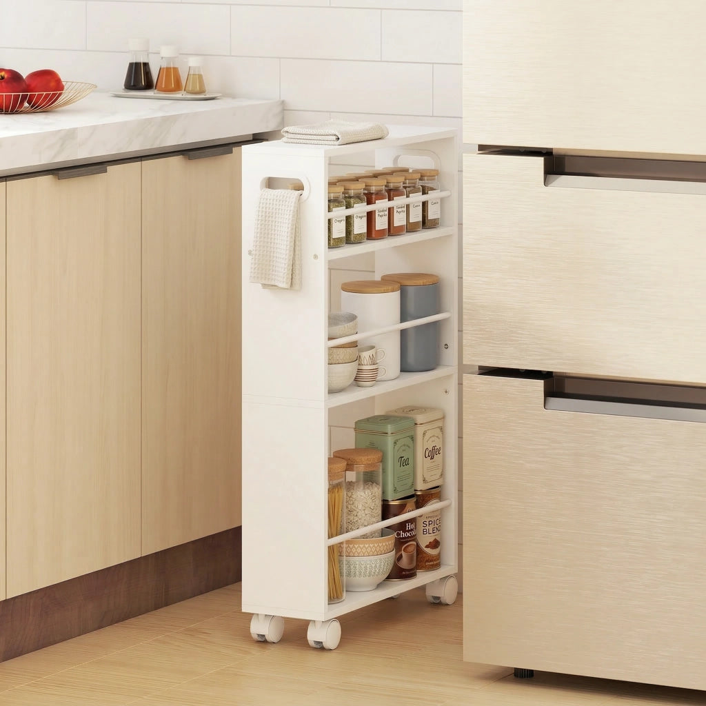 Tavolino con ruote e ripiani ¨C Minimal ¨C Bianco 45x15x80 cm