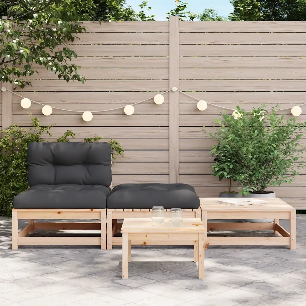 Divano da Giardino Senza Braccioli con Cuscini e Poggiapiedi-Sofa da Giardino-Divano da esterno 640415