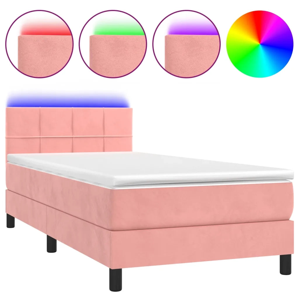 Letto a Molle con Materasso e LED Rosa 90x190 cm in Velluto