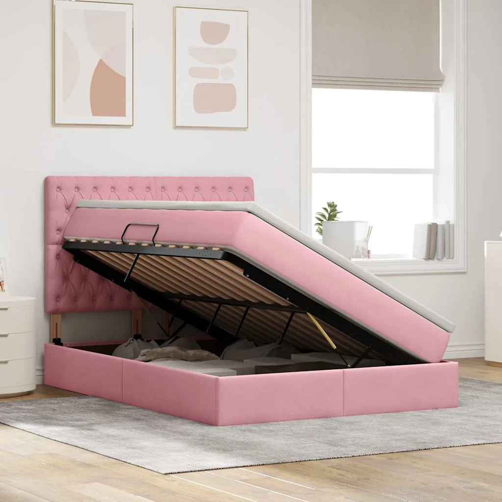 Letto con contenitore e materasso Rosa 140 x 200 cm Velluto