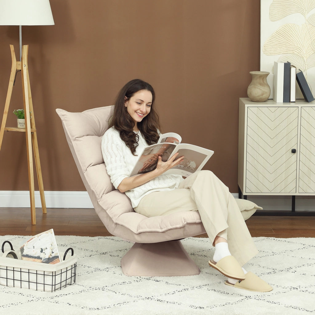 Poltrona Relax Girevole con Schienale Regolabile ¨C Zephmum ¨C Tessuto Effetto Lino Beige