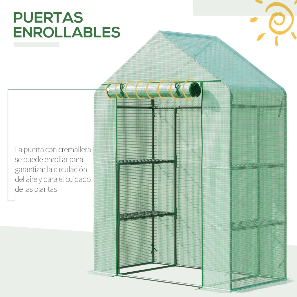Serra da Giardino ¨C Minimal ¨C 141x72x191 cm Verde con 4 Ripiani e Porta a Rullo