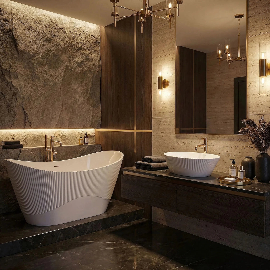 Vasca Da Bagno Freestanding In Acrilico Atena 170 Copritappo bianco