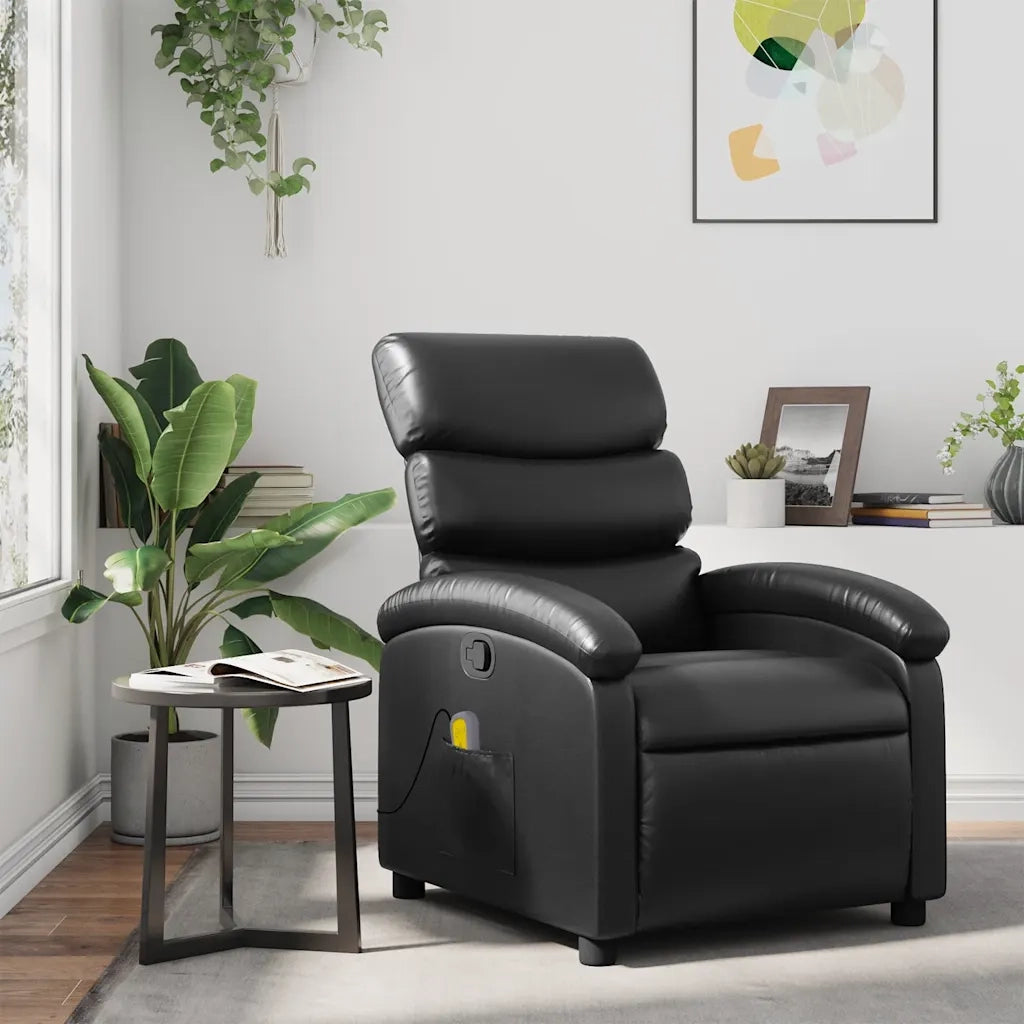 Poltrona Massaggiante | Sedia Relax Reclinabile Nera in Similpelle