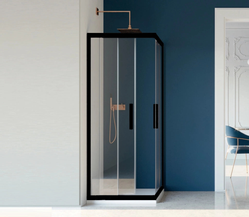 Box Doccia Colorato Cristallo 6 MM Trasparente Apertura Angolare Reversibile Colore Nero - Misura: 70 x 70 x h200 cm 