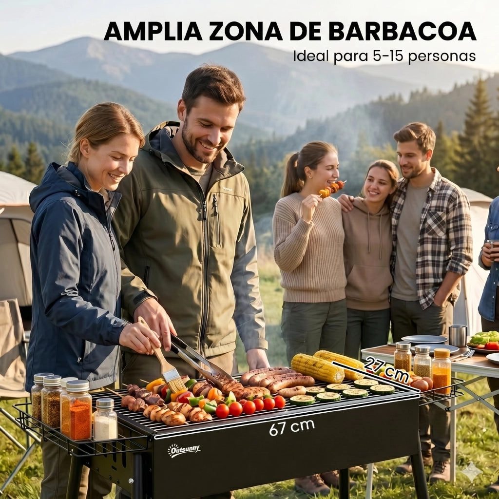 Barbecue a Carbone con 2 Griglie in Acciaio Inox ¨C zephmum ¨C 94x39x70 cm Nero