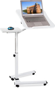 Tavolo da Laptop Ergonomico con Ruote e Supporto per Mouse - Altezza Regolabile - Orale da Notebook - Base Standard - Bianco