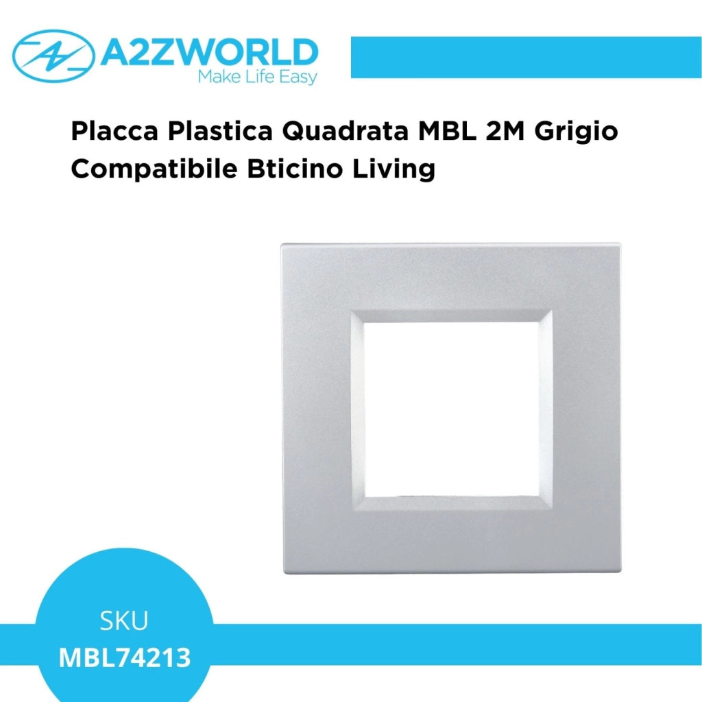 Placca Plastica Quadrata MBL 2M Grigio Compatibile Bticino Living