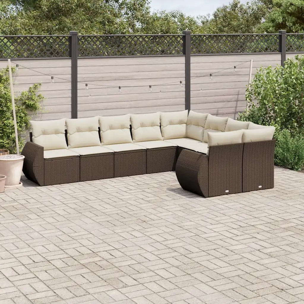 Set Divani da Giardino 9pz con Cuscini Marrone in Polyrattan 3254180