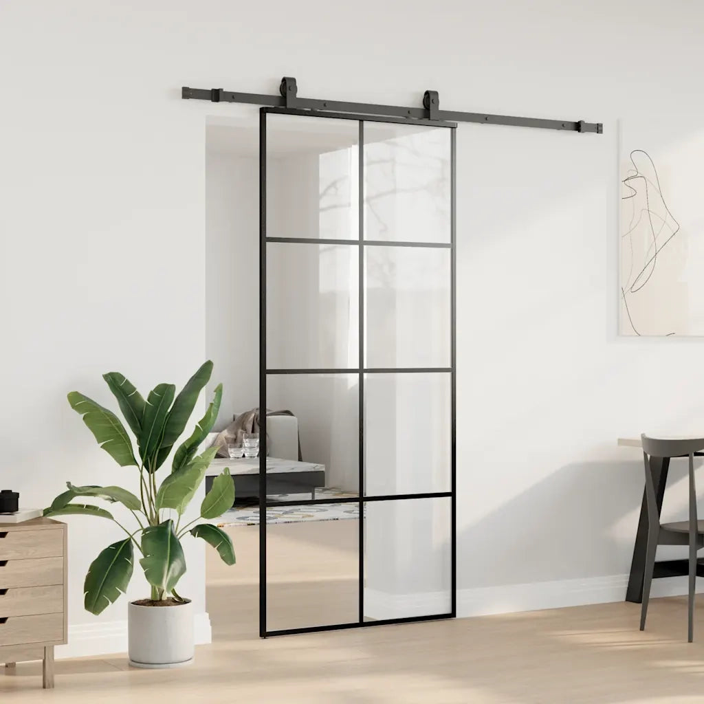 Porta Scorrevole con Ferramenta Nera 90x205 cm in Vetro ESG 3375864