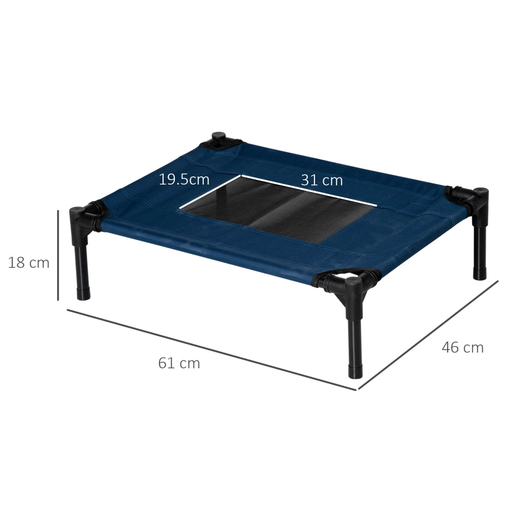 Lettino per Cani Rialzato ¨C Zephmum ¨C Blu Scuro e Nero Acciaio e Tessuto 61x46x18 cm