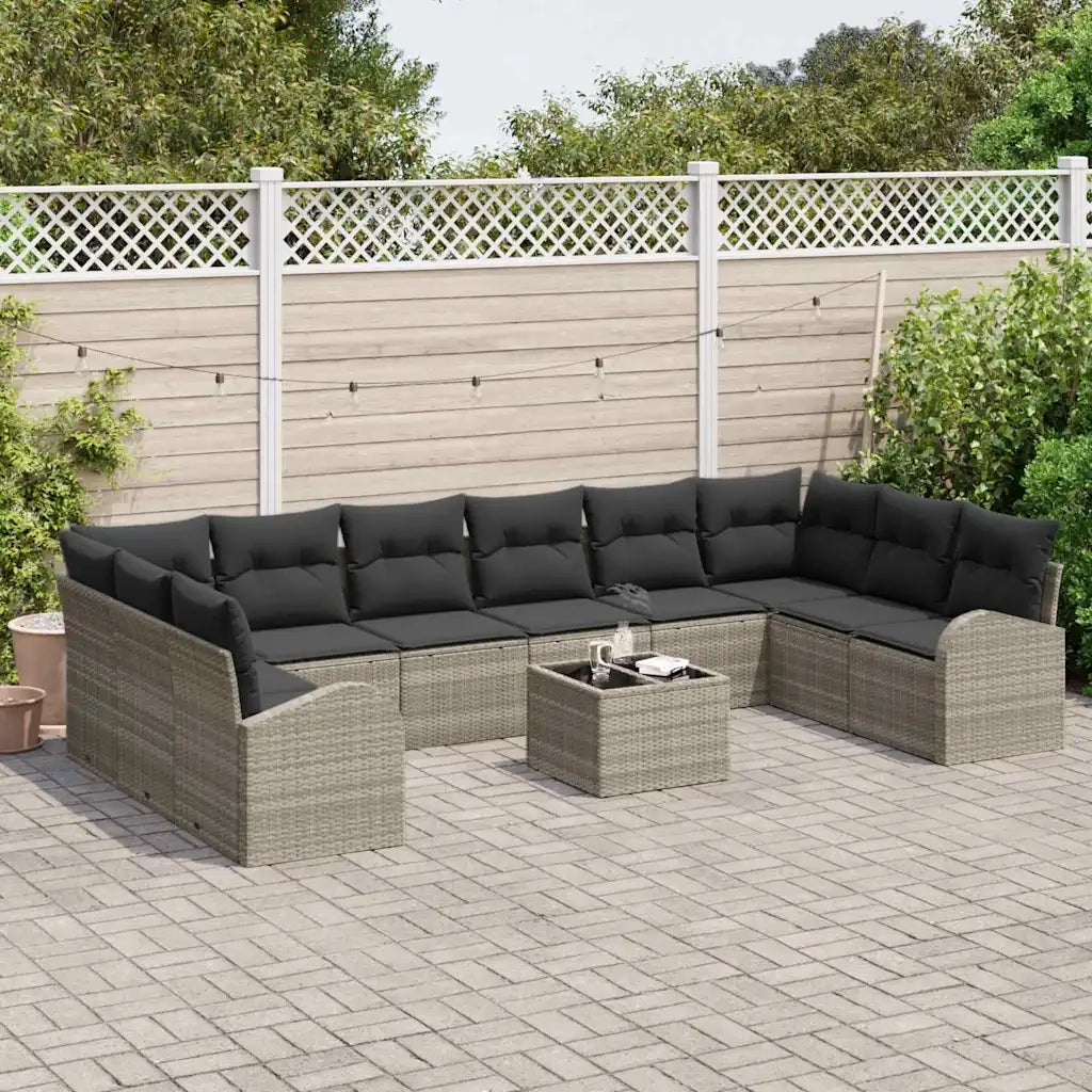 Set di divani con cuscino 11 pcs Grigio chiaro Polyrattan