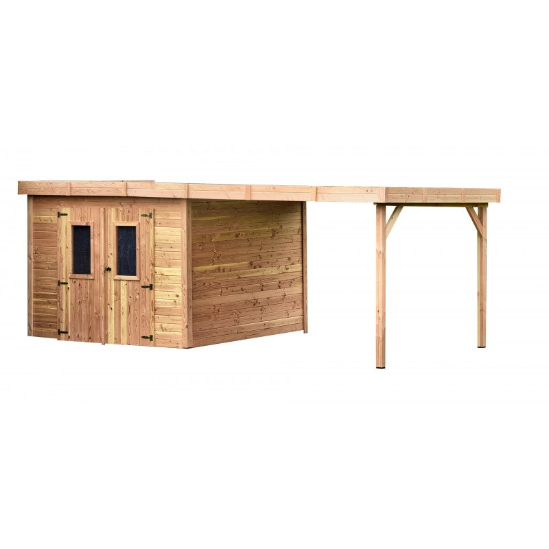 Casetta da giardino in legno 280x280 cm con legnaia – Spessore pareti 28 mm – Tetto piano policarbonato – SL3030B Foresta