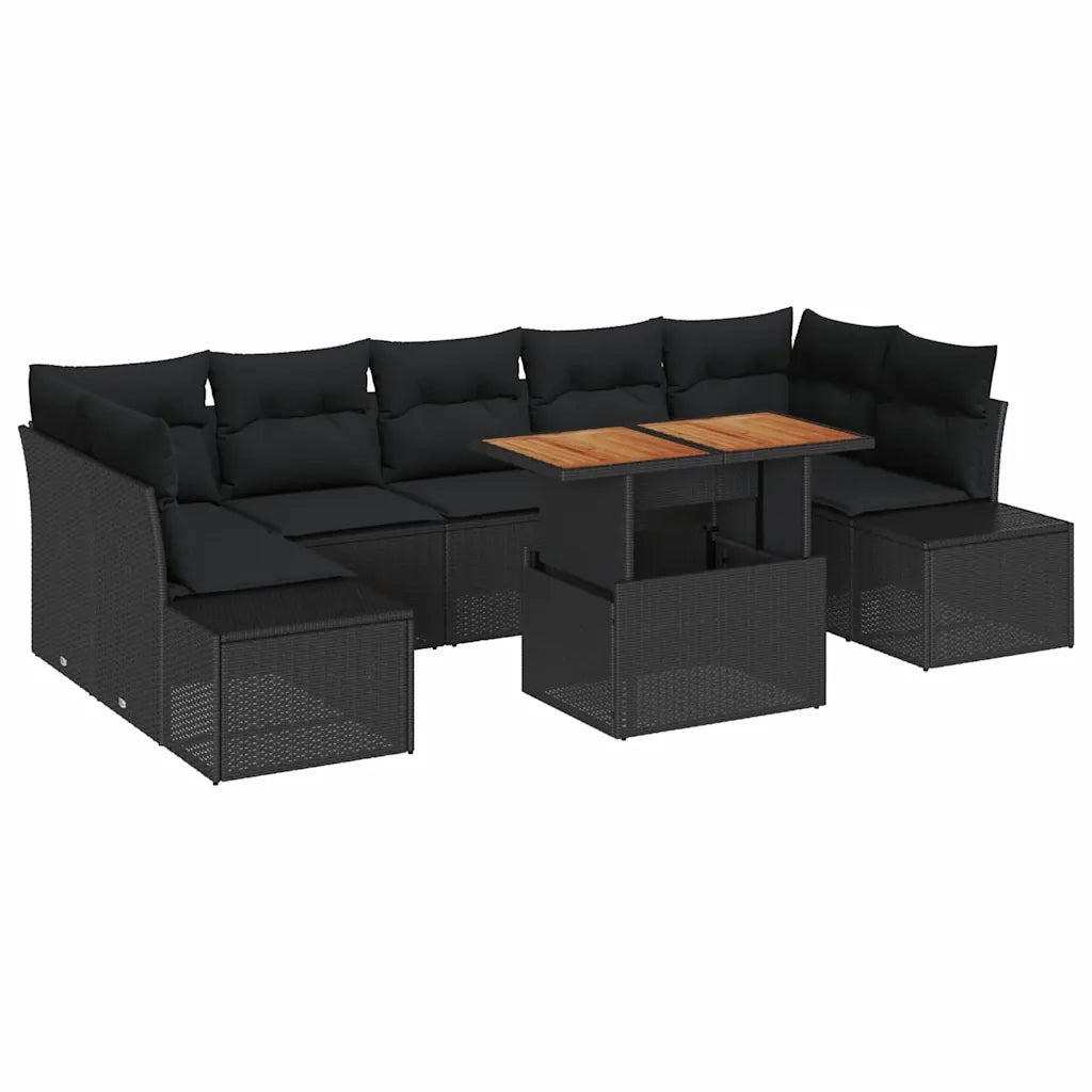 Set da Pranzo per Giardino con cuscino 8 pcs Nero e Marrone