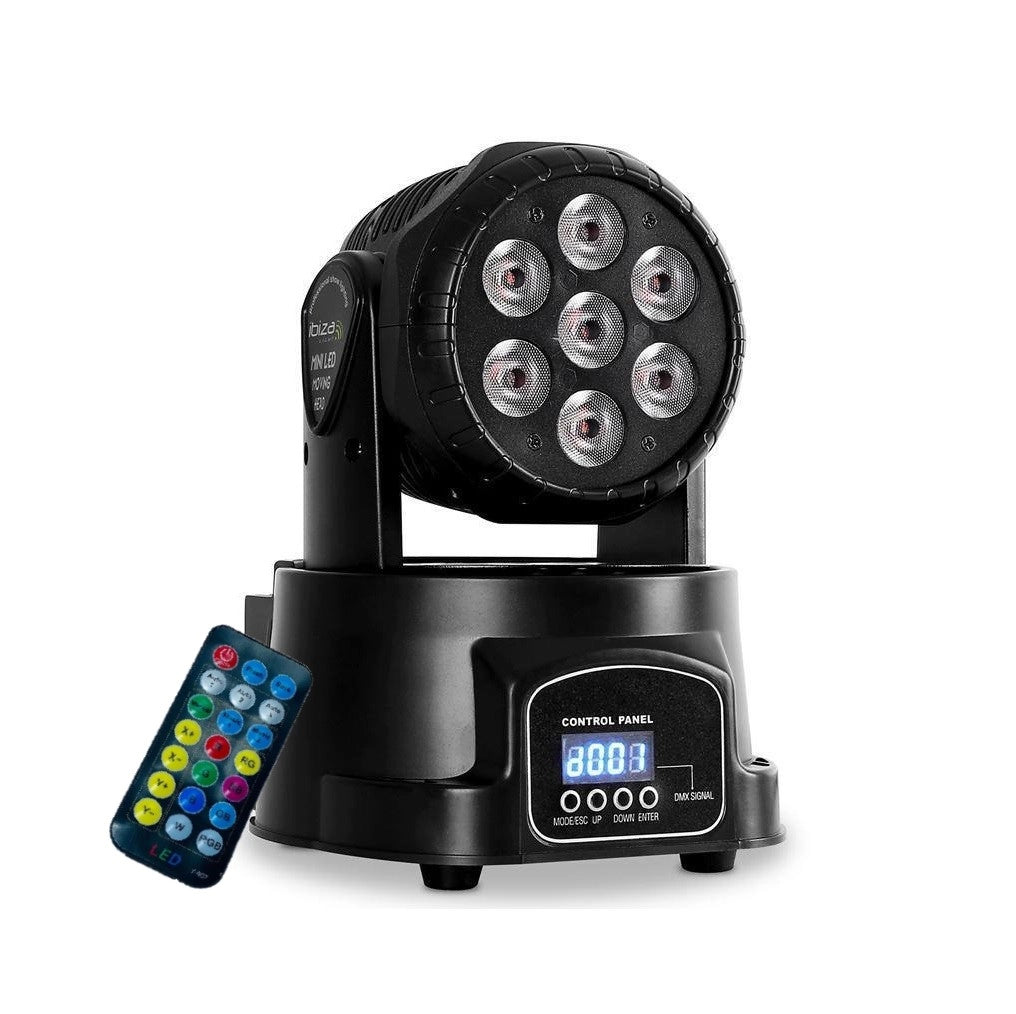 PROIETTORE RGB FARO LED TESTA ROTANTE MOBILE EFFETTI DISCO 7 LED DMX WASH PARTY
