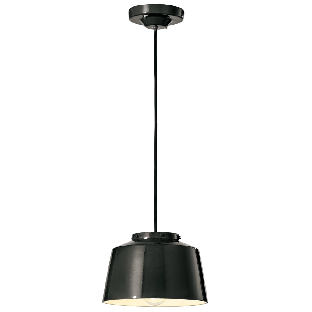 Lampadario Vintage 50&aposS Ferro E Ceramica Smaltato Nero 1 Luce E27 23Cm