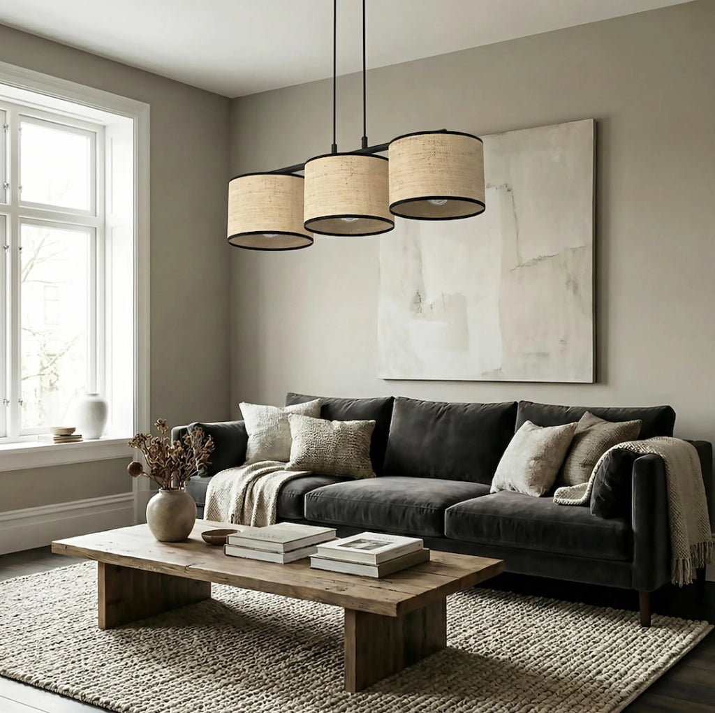 Lampada sospesa boho 3xE27 rattan nero-beige Emibig
