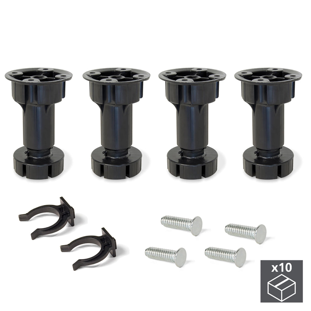 Piedino Regolabile con Base Pre-Assemblata per Mobile 98-115 mm Plastica Nero 40 Pezzi Emuca