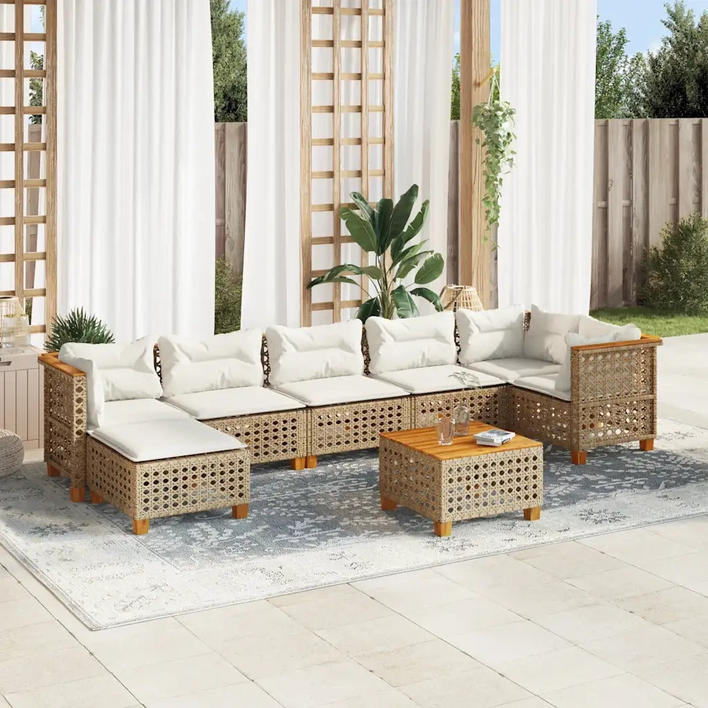 Set Divano da Giardino 8 pz con Cuscini Beige in Polyrattan 3261934