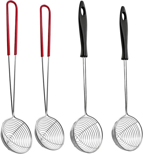 Set di setacciatori per fonduta 4 pezzi - Acciaio inossidabile - Skimmer - Spatola schiuma - Setaccio - Ideale per verdure/carne/pesce