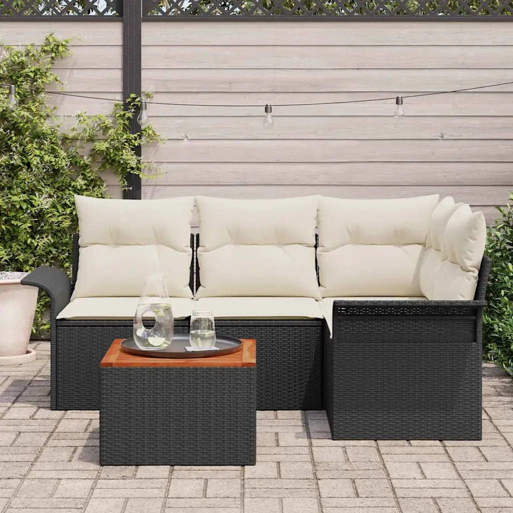 Set Divano da Giardino con cuscino 5 pcs Nero polyrattan 3347320
