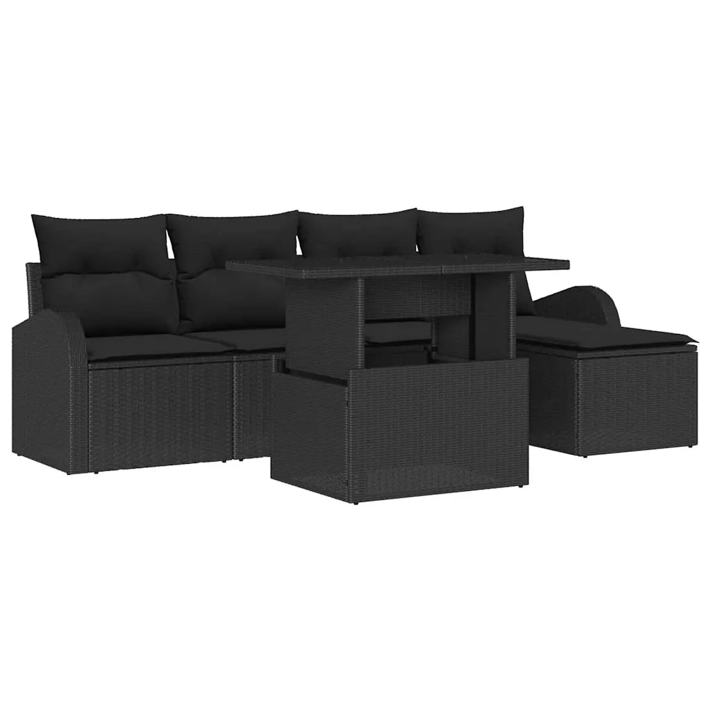 Set Divano da Giardino con cuscino 6 pcs Nero polyrattan 3348629