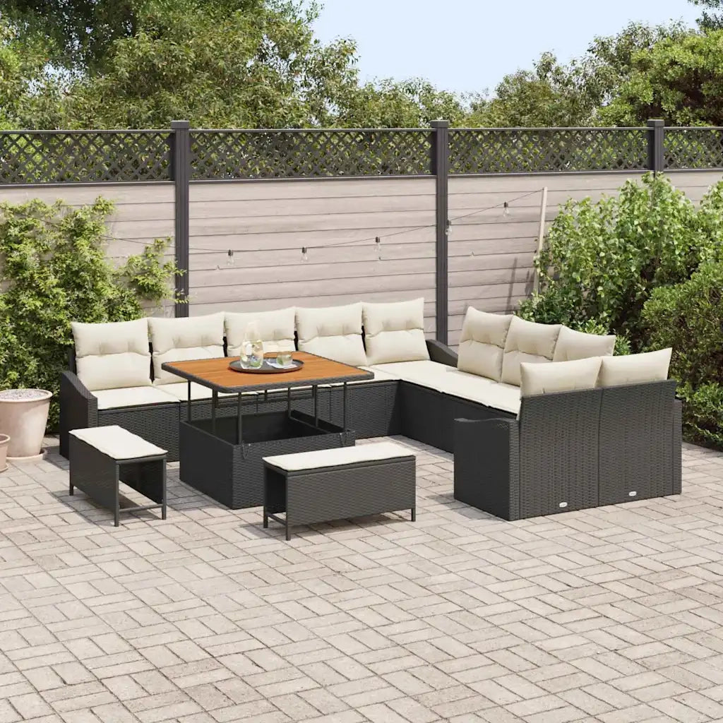 Set Divano da Giardino con cuscino 13 pcs Nero polyrattan 3362705