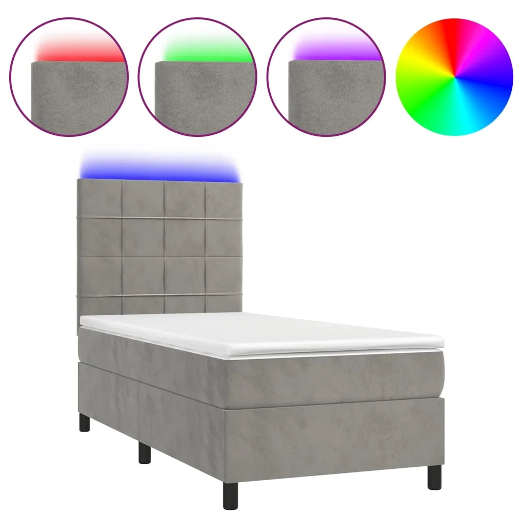 Letto a Molle Materasso e LED-Struttura Letto con Materasso Grigio Chiaro 80x200 cm Velluto 301158