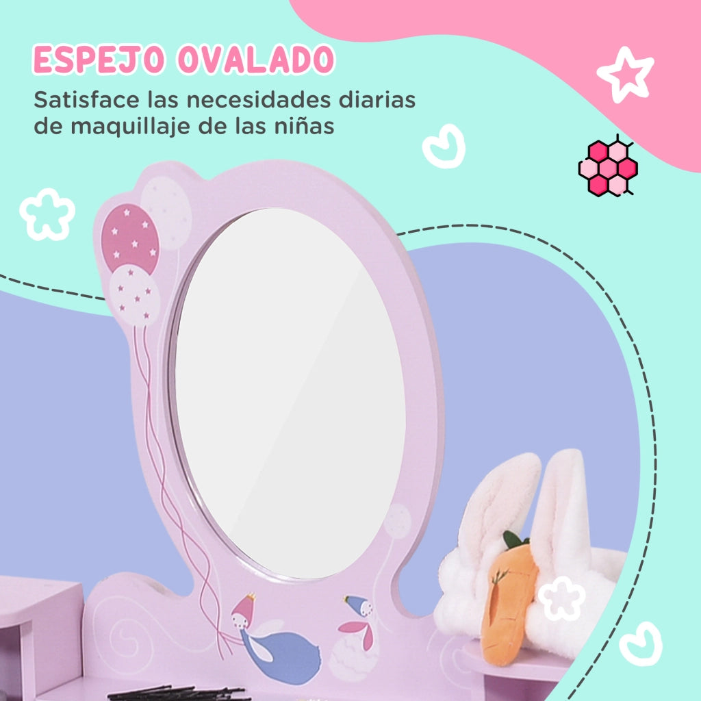Tocador con Specchio e Sgabello per Bambini ¨C Minimal ¨C Rosa 60x34x93 cm