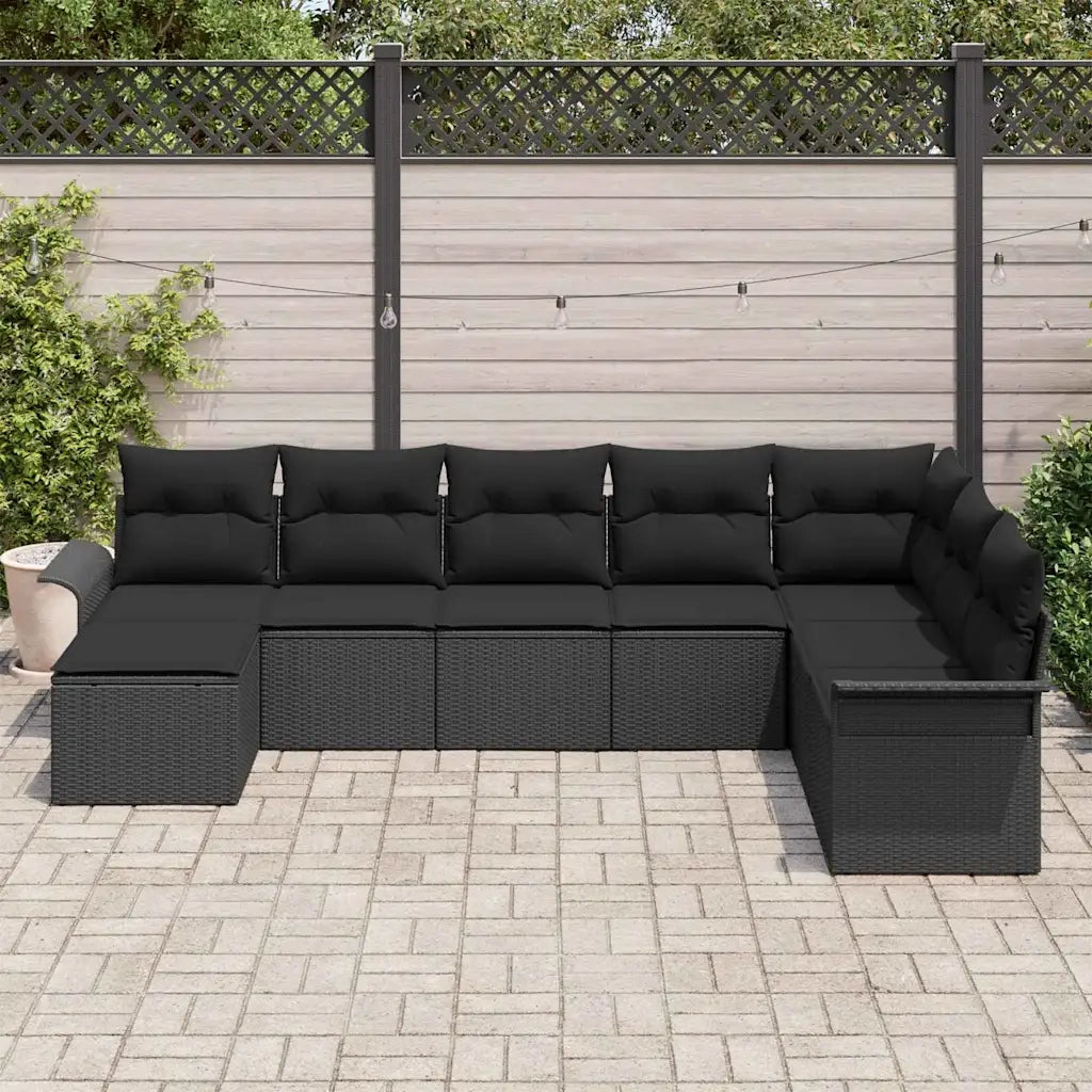 Set Divano da Giardino con cuscino 8 pcs Nero polyrattan 3345483