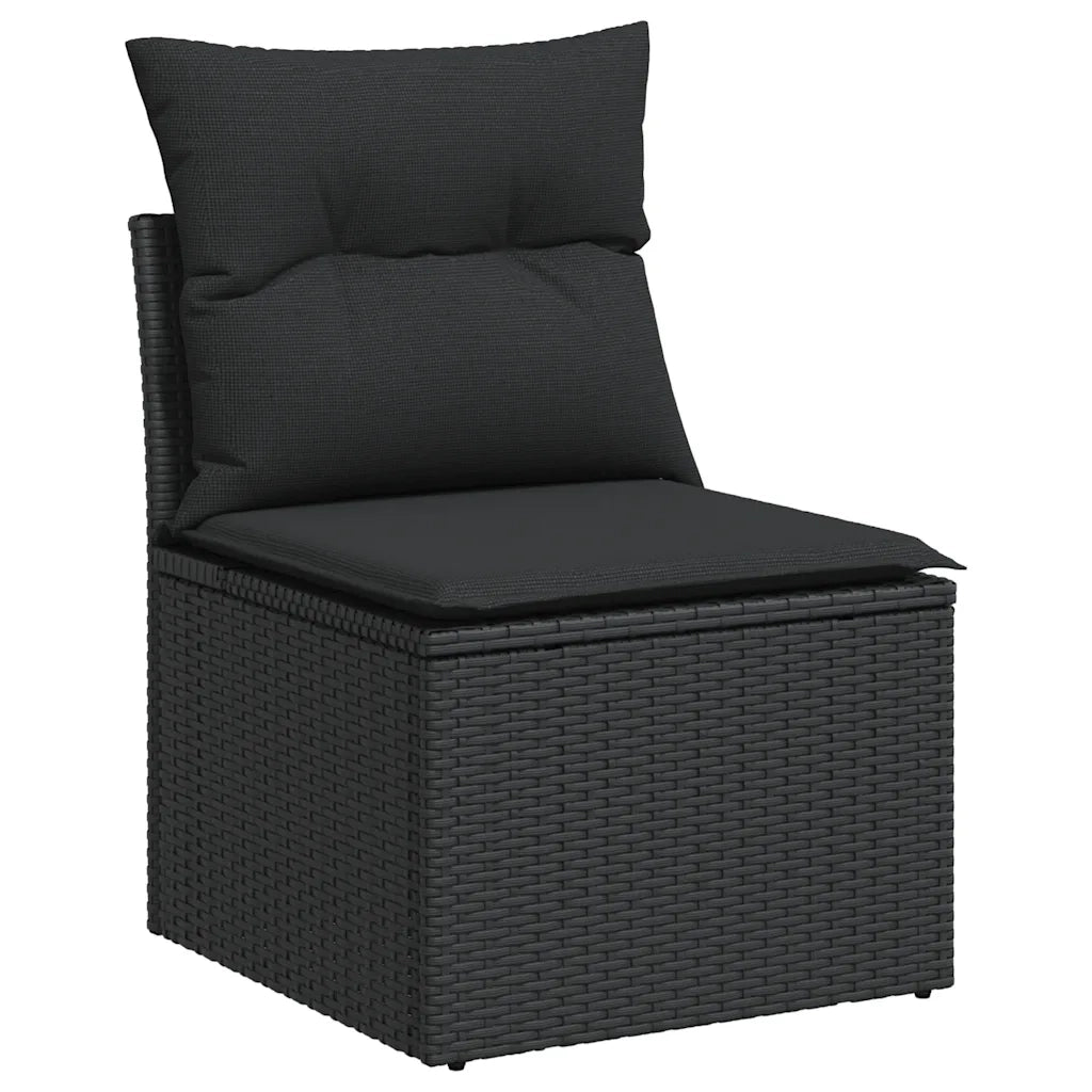 Set Divano da Giardino 6 pz con Cuscini Nero Polyrattan Acacia 3327993