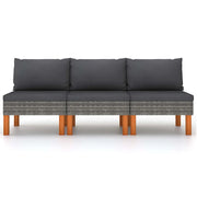 Divano componibile-Divani Centrali 3 pz Polyrattan e Legno Massello di Eucalipto