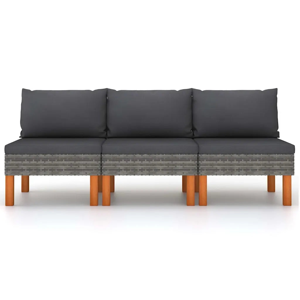 Divano componibile-Divani Centrali 3 pz Polyrattan e Legno Massello di Eucalipto