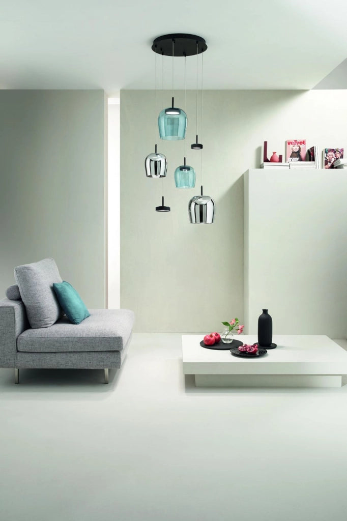 SOSPENSIONE NINA 8 LUCI NERO 3000K 3360LM 56W D.60CM VETRI ACQUISTABILI SEPARATAMENTE