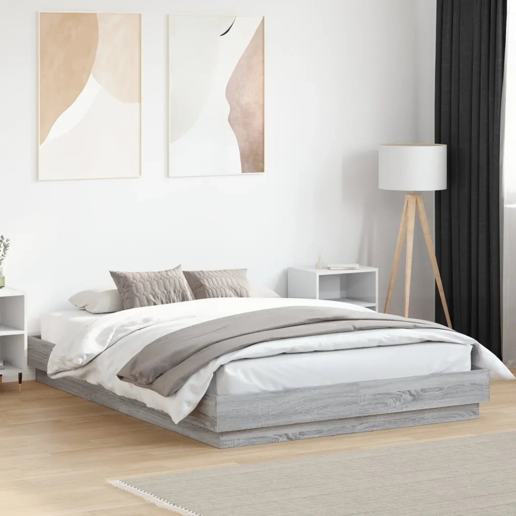 Giroletto con Luci LED-Struttura Letto Grigio Sonoma 150x200 cm