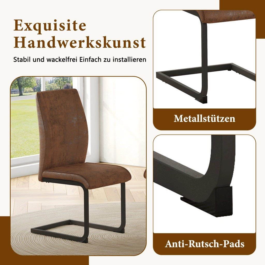 Sedia da pranzo Set da 2 schienale ergonomico piedini antiscivolo in tessuto e metallo marrone