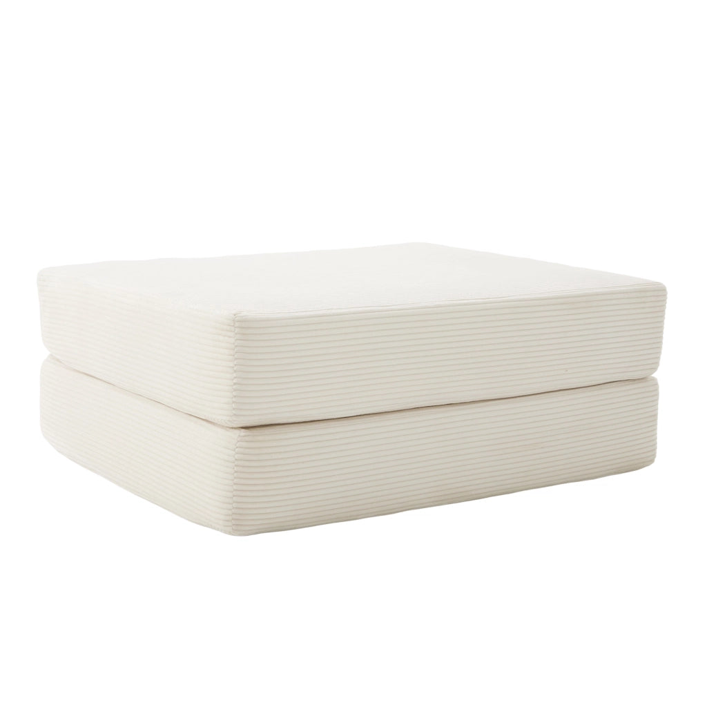 Pouf poggiapiedi pieghevole trasformabile in divano letto singolo; corduroy beige; 109x95x43 cm