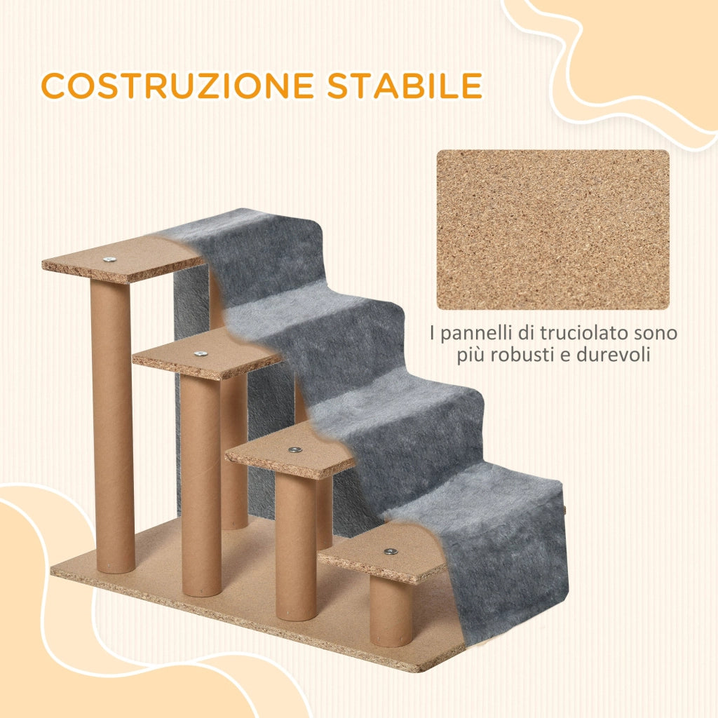 Scaletta per Cani 4 Gradini 60x35x44 cm in Flanella Sfoderabile e Truciolato Grigio chiaro